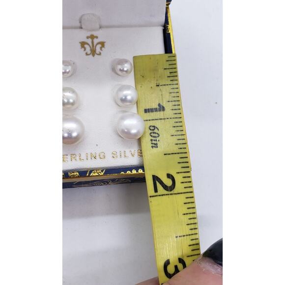 3 Pair Freshwater Button Pearl Earrings NIB Cote De Argent Sterling Silver - Picture 4 of 5